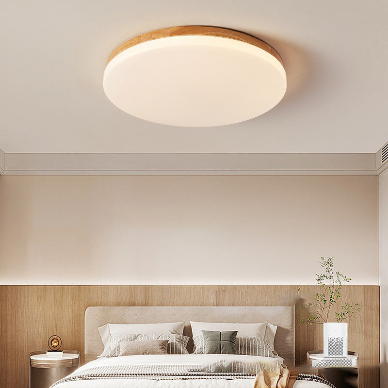 Modern Minimalist Round Wood Acrylic LED Flush Mount Ceiling Light for Living Room