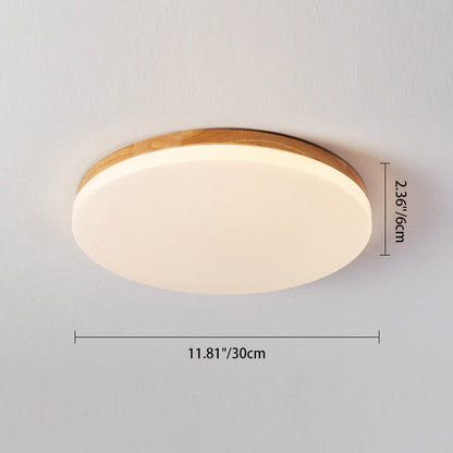 Modern Minimalist Round Wood Acrylic LED Flush Mount Ceiling Light for Living Room