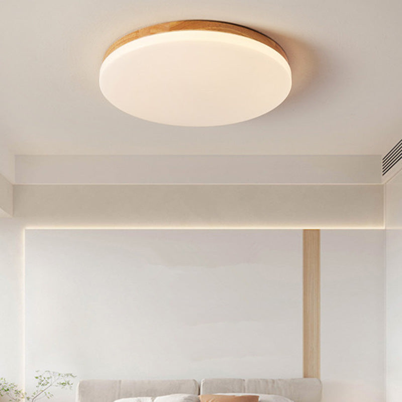 Modern Minimalist Round Wood Acrylic LED Flush Mount Ceiling Light for Living Room