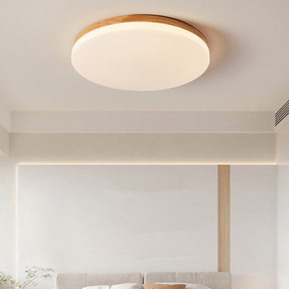 Modern Minimalist Round Wood Acrylic LED Flush Mount Ceiling Light for Living Room