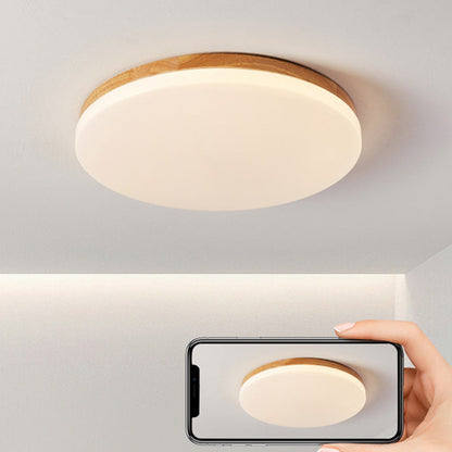 Modern Minimalist Round Wood Acrylic LED Flush Mount Ceiling Light for Living Room