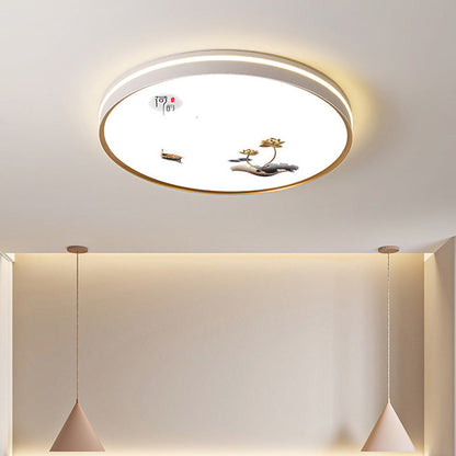 Traditional Chinese Round Square Rectangle Lotus Line Iron Acrylic Aluminum LED Flush Mount Ceiling Light For Living Room