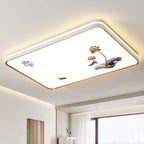 Traditional Chinese Round Square Rectangle Lotus Line Iron Acrylic Aluminum LED Flush Mount Ceiling Light For Living Room