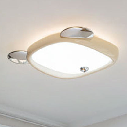 Contemporary Creative Kids Bear Iron Stainless Steel Resin Acrylic LED Flush Mount Ceiling Light For Bedroom