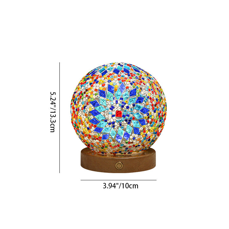 Contemporary Creative Bohemian Wood Base Colorful Glass Ball Decorative USB LED Table Lamp For Bedroom Lumendat