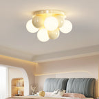 Contemporary Nordic Kids Iron Glass Ball Round Base 5-Light Semi-Flush Mount Ceiling Light For Bedroom