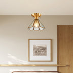 Modern Luxury Flower Cone Frosted Diamond Glass Brass Finish Frame 1/3-Light Semi-Flush Mount Ceiling Light For Living Room