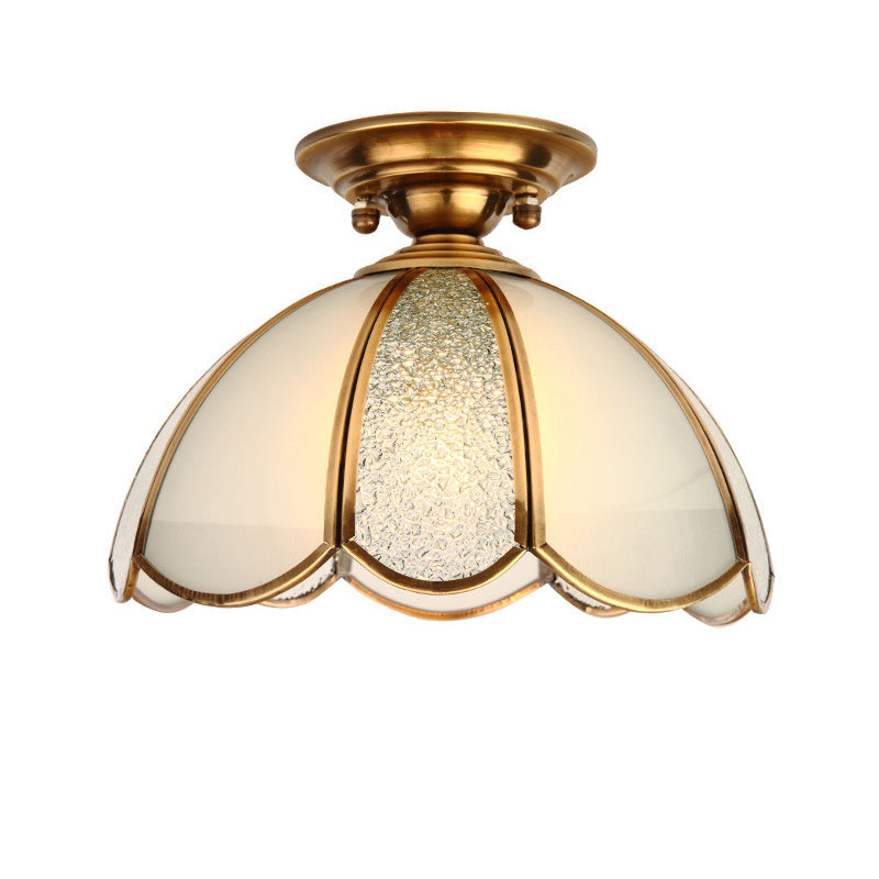Modern Luxury Flower Cone Frosted Diamond Glass Brass Finish Frame 1/3-Light Semi-Flush Mount Ceiling Light For Living Room