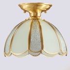 Modern Luxury Flower Cone Frosted Diamond Glass Brass Finish Frame 1/3-Light Semi-Flush Mount Ceiling Light For Living Room