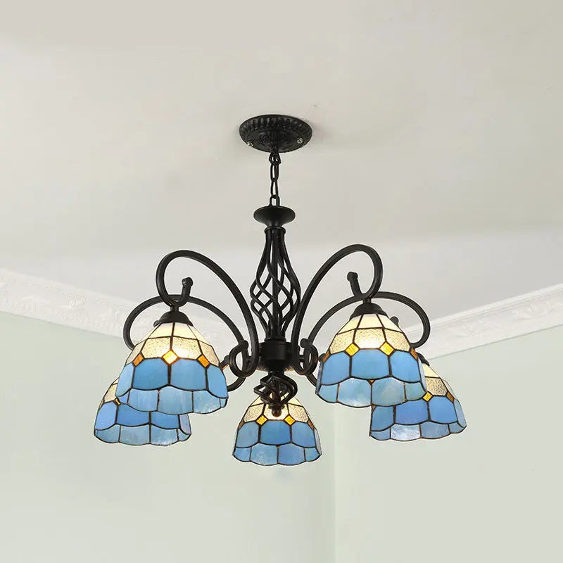 Traditional Tiffany Conical Stained Glass Iron Metal 3/5/6/8-light Chandelier for Living Room Lumendat