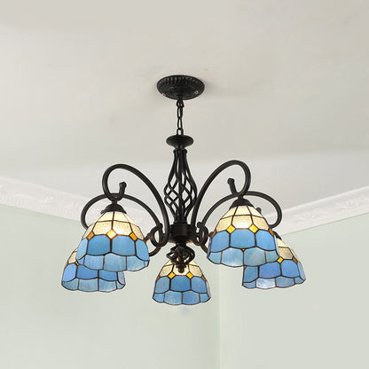 Traditional Tiffany Conical Stained Glass Iron Metal 3/5/6/8-light Chandelier for Living Room