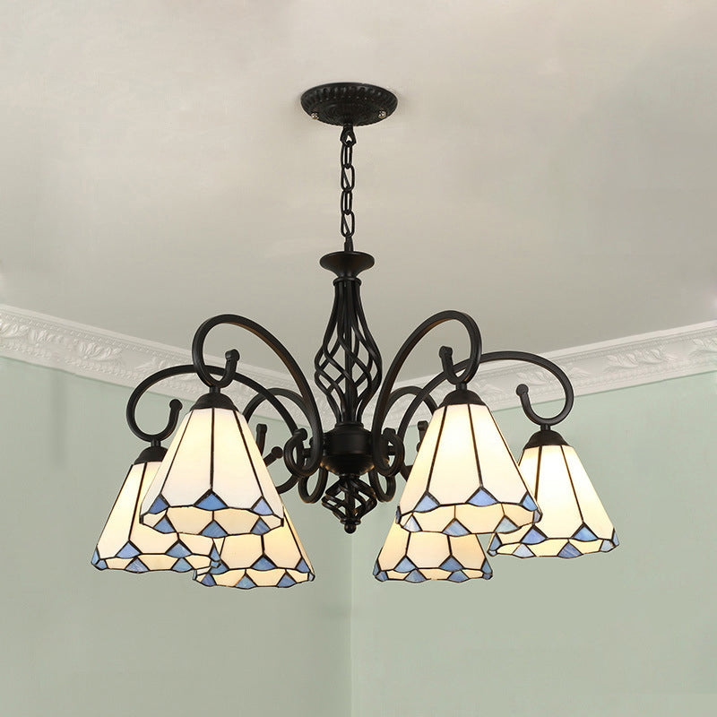 Traditional Tiffany Conical Stained Glass Iron Metal 3/5/6/8-light Chandelier for Living Room