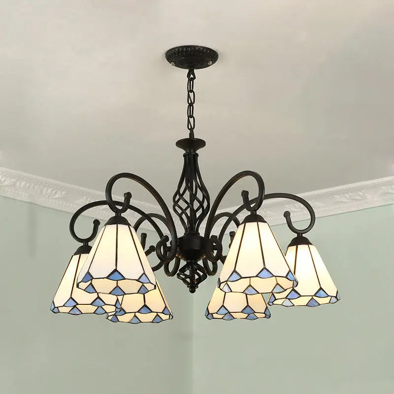 Traditional Tiffany Conical Stained Glass Iron Metal 3/5/6/8-light Chandelier for Living Room Lumendat