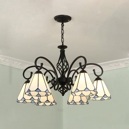 Traditional Tiffany Conical Stained Glass Iron Metal 3/5/6/8-light Chandelier for Living Room