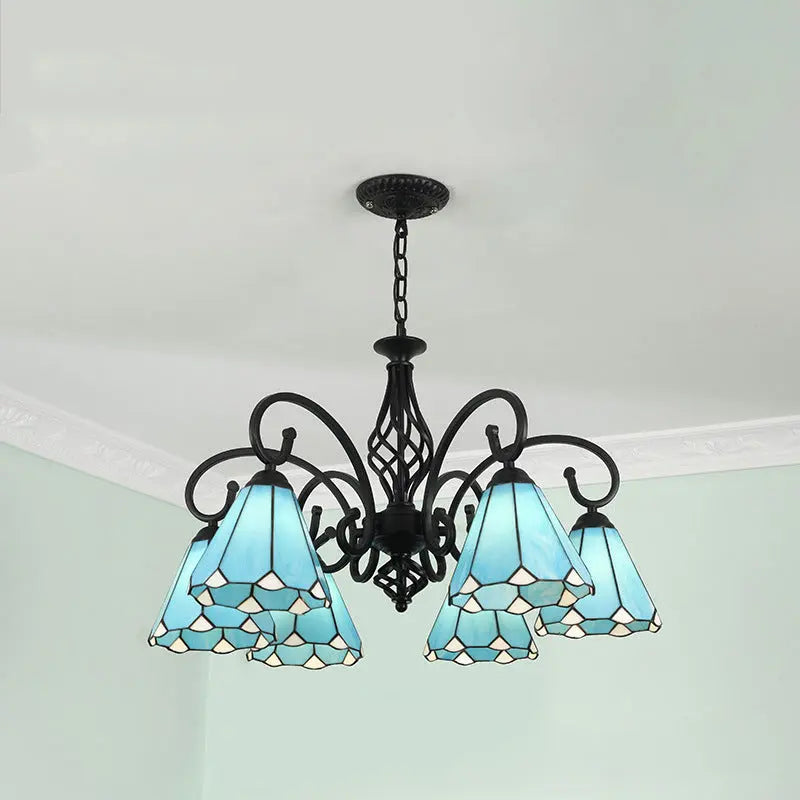 Traditional Tiffany Conical Stained Glass Iron Metal 3/5/6/8-light Chandelier for Living Room Lumendat