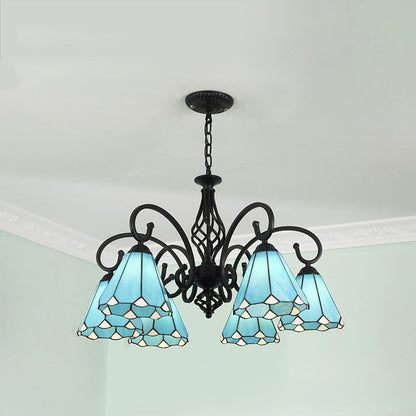 Traditional Tiffany Conical Stained Glass Iron Metal 3/5/6/8-light Chandelier for Living Room