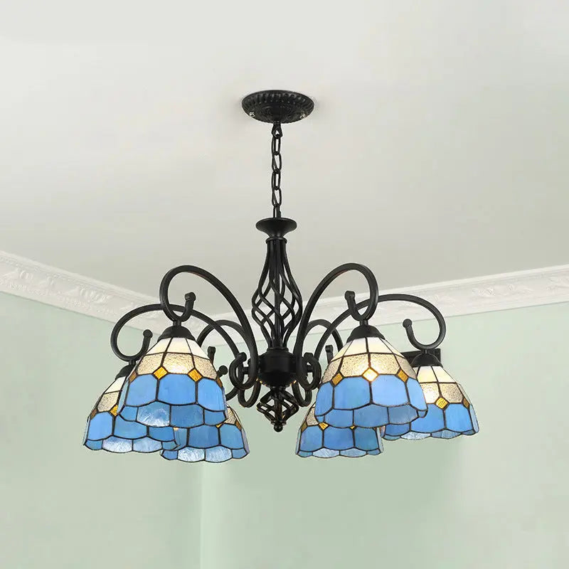 Traditional Tiffany Conical Stained Glass Iron Metal 3/5/6/8-light Chandelier for Living Room Lumendat