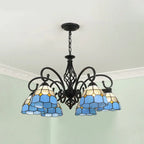 Traditional Tiffany Conical Stained Glass Iron Metal 3/5/6/8-light Chandelier for Living Room Lumendat