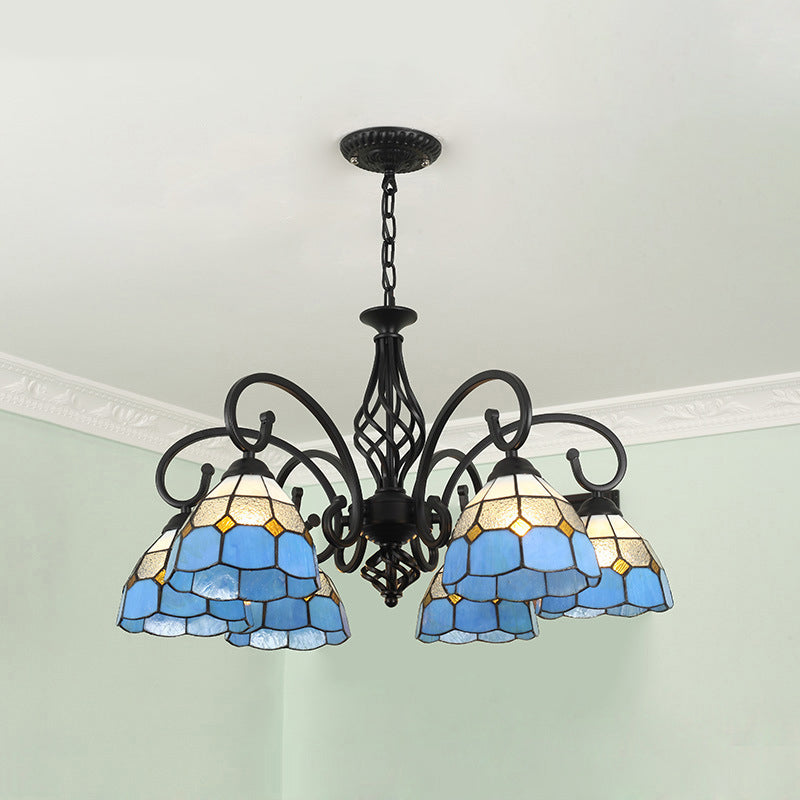 Traditional Tiffany Conical Stained Glass Iron Metal 3/5/6/8-light Chandelier for Living Room