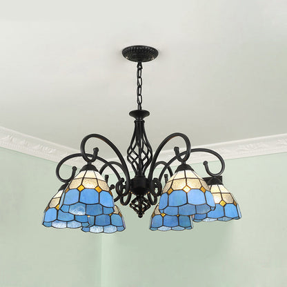 Traditional Tiffany Conical Stained Glass Iron Metal 3/5/6/8-light Chandelier for Living Room