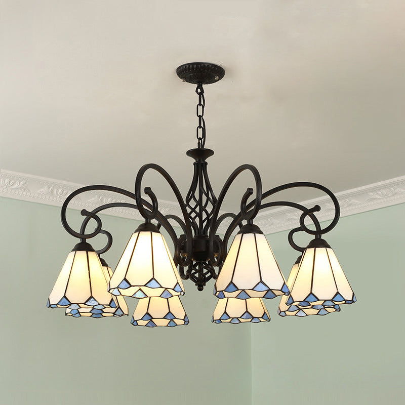 Traditional Tiffany Conical Stained Glass Iron Metal 3/5/6/8-light Chandelier for Living Room