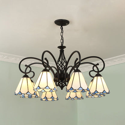 Traditional Tiffany Conical Stained Glass Iron Metal 3/5/6/8-light Chandelier for Living Room
