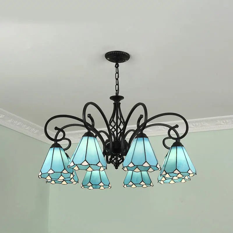 Traditional Tiffany Conical Stained Glass Iron Metal 3/5/6/8-light Chandelier for Living Room Lumendat