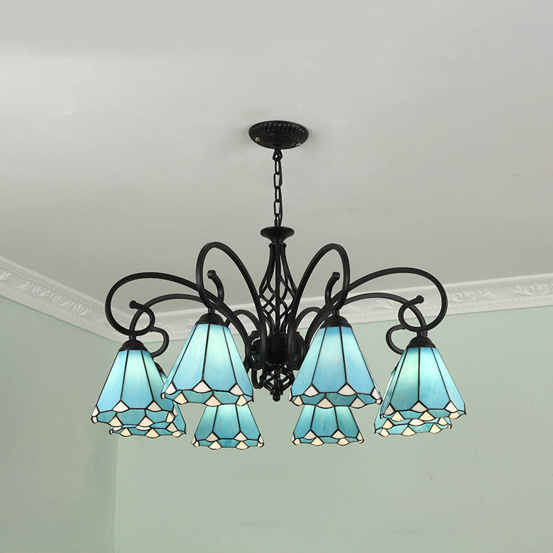 Traditional Tiffany Conical Stained Glass Iron Metal 3/5/6/8-light Chandelier for Living Room