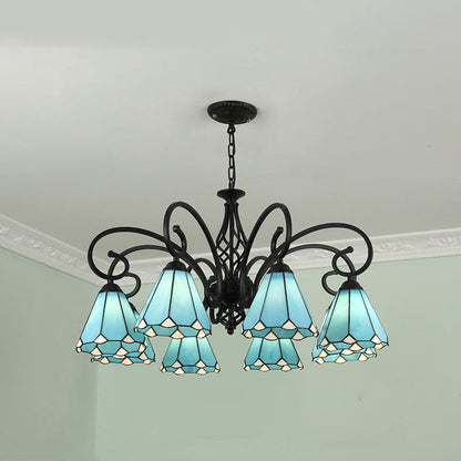 Traditional Tiffany Conical Stained Glass Iron Metal 3/5/6/8-light Chandelier for Living Room