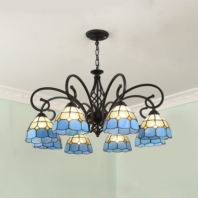 Traditional Tiffany Conical Stained Glass Iron Metal 3/5/6/8-light Chandelier for Living Room