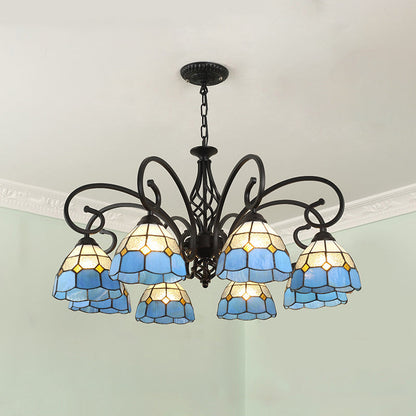Traditional Tiffany Conical Stained Glass Iron Metal 3/5/6/8-light Chandelier for Living Room
