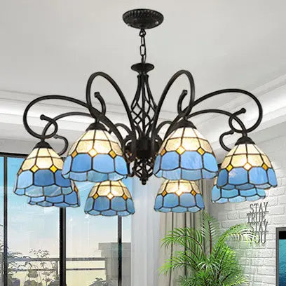 Traditional Tiffany Conical Stained Glass Iron Metal 3/5/6/8-light Chandelier for Living Room Lumendat