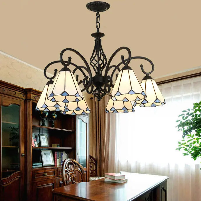 Traditional Tiffany Conical Stained Glass Iron Metal 3/5/6/8-light Chandelier for Living Room modern luxury lighting fixture