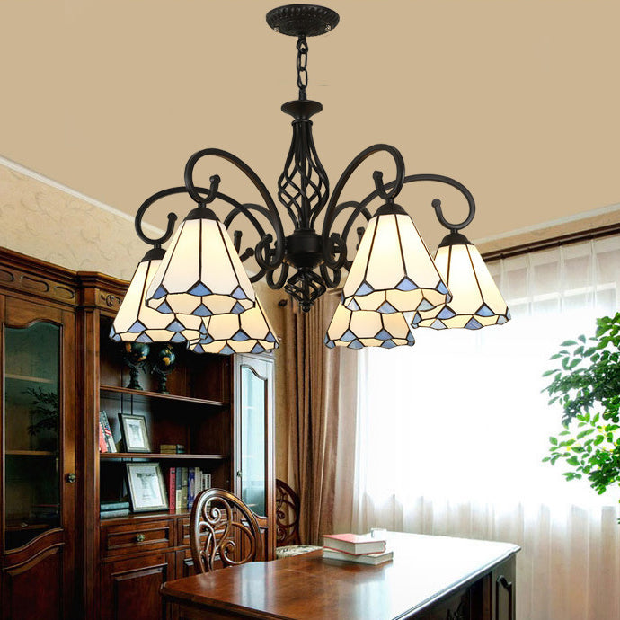 Traditional Tiffany Conical Stained Glass Iron Metal 3/5/6/8-light Chandelier for Living Room