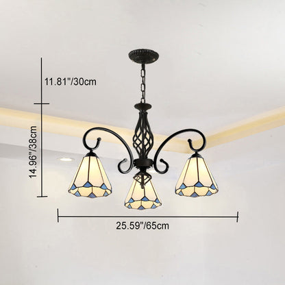 Traditional Tiffany Conical Stained Glass Iron Metal 3/5/6/8-light Chandelier for Living Room