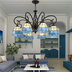 Traditional Tiffany Conical Stained Glass Iron Metal 3/5/6/8-light Chandelier for Living Room Lumendat