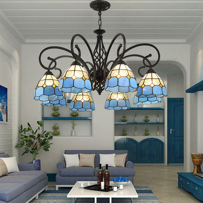 Traditional Tiffany Conical Stained Glass Iron Metal 3/5/6/8-light Chandelier for Living Room