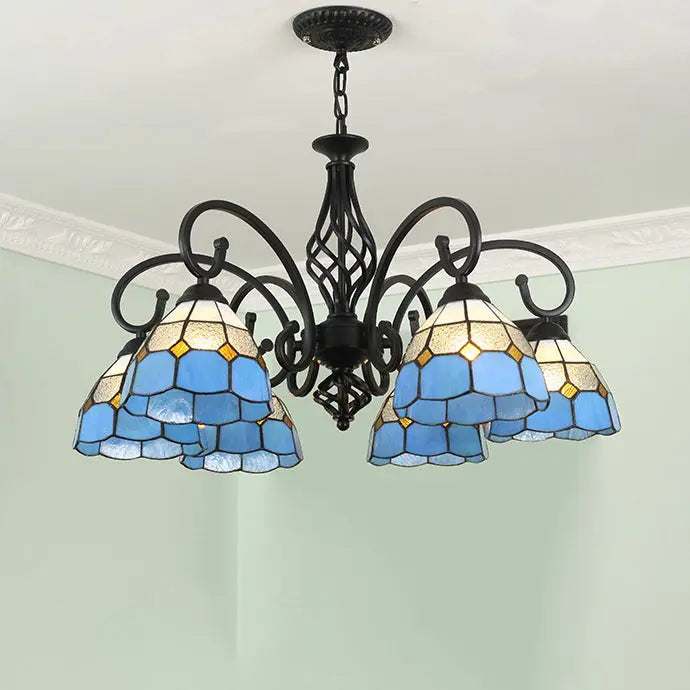 Traditional Tiffany Conical Stained Glass Iron Metal 3/5/6/8-light Chandelier for Living Room Lumendat