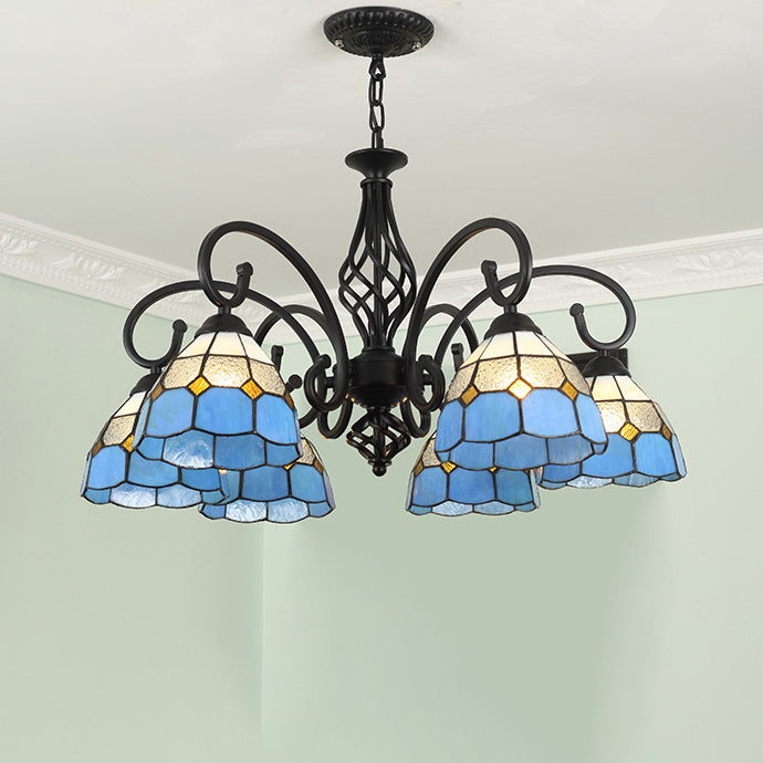 Traditional Tiffany Conical Stained Glass Iron Metal 3/5/6/8-light Chandelier for Living Room