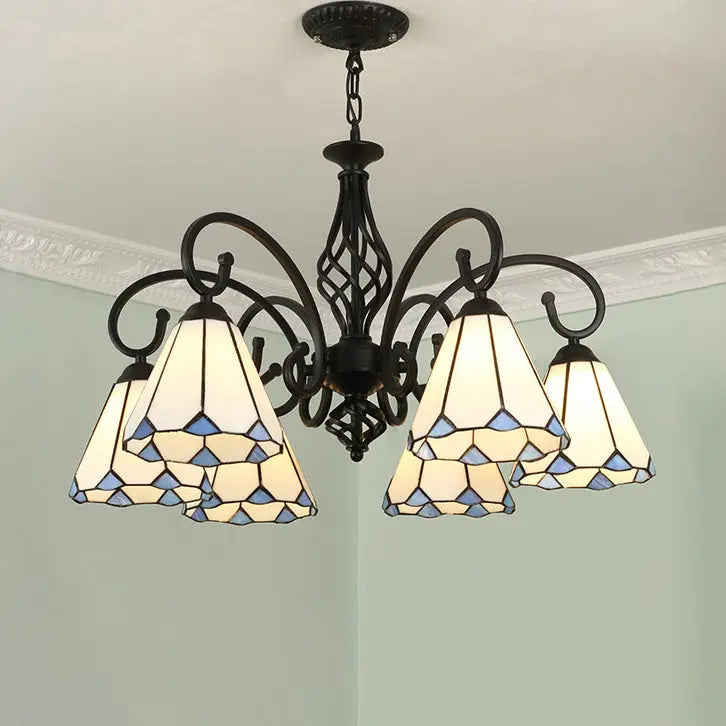 Traditional Tiffany Conical Stained Glass Iron Metal 3/5/6/8-light Chandelier for Living Room Lumendat