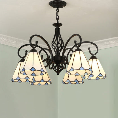 Traditional Tiffany Conical Stained Glass Iron Metal 3/5/6/8-light Chandelier for Living Room