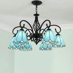 Traditional Tiffany Conical Stained Glass Iron Metal 3/5/6/8-light Chandelier for Living Room Lumendat