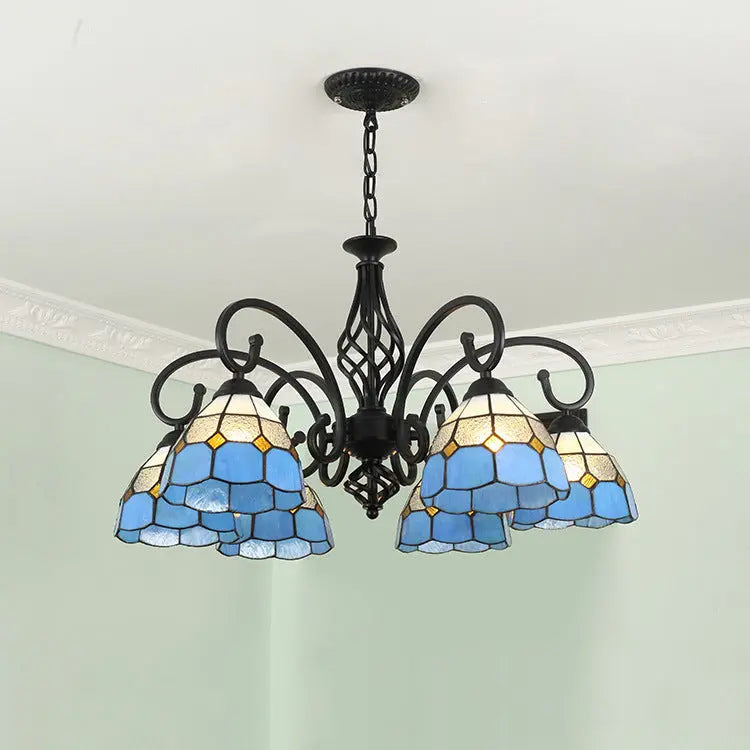 Traditional Tiffany Conical Stained Glass Iron Metal 3/5/6/8-light Chandelier for Living Room Lumendat