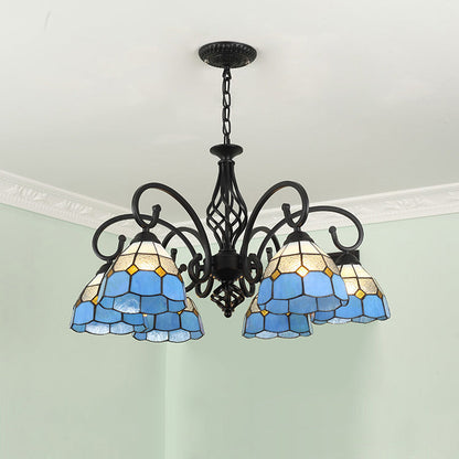 Traditional Tiffany Conical Stained Glass Iron Metal 3/5/6/8-light Chandelier for Living Room