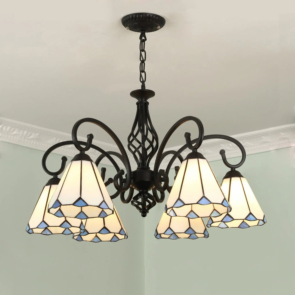 Traditional Tiffany Conical Stained Glass Iron Metal 3/5/6/8-light Chandelier for Living Room Lumendat