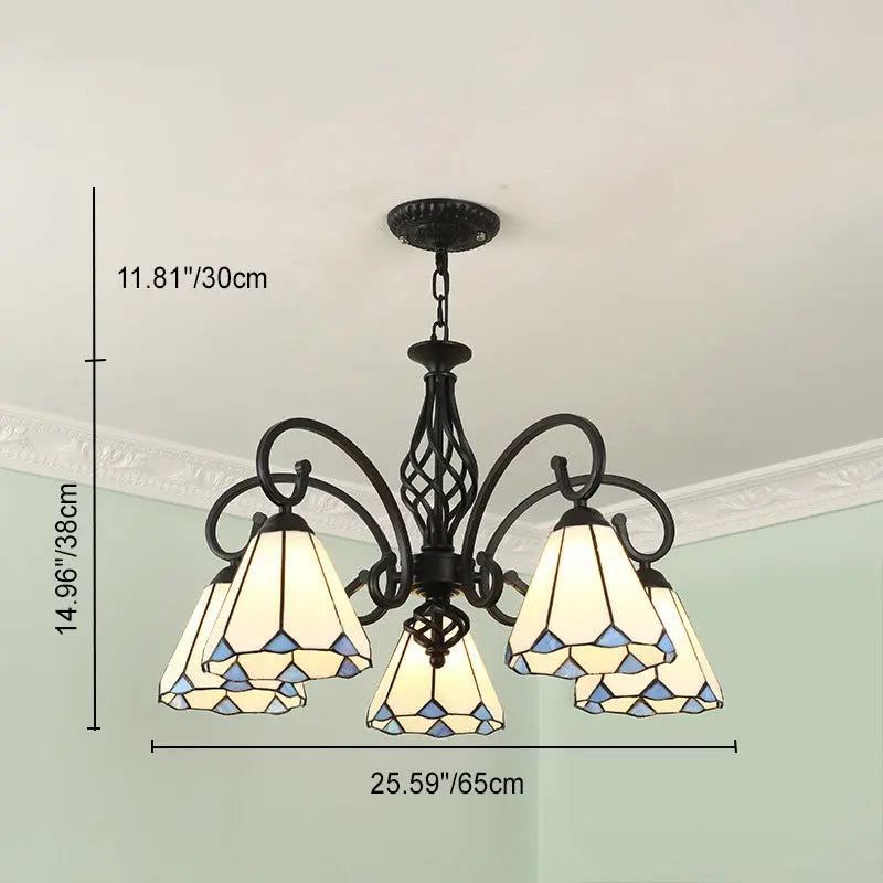 Traditional Tiffany Conical Stained Glass Iron Metal 3/5/6/8-light Chandelier for Living Room Lumendat