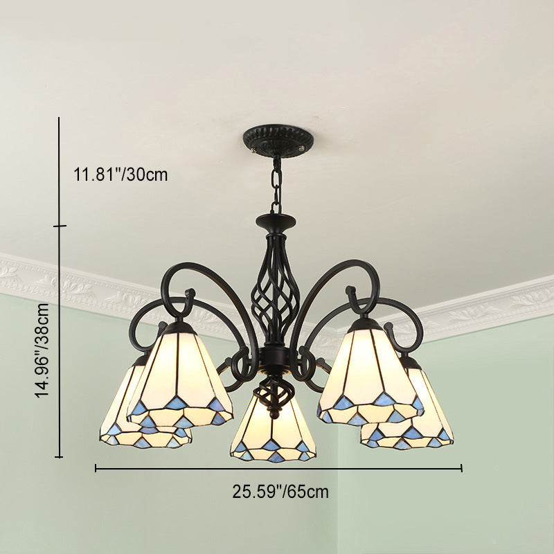 Traditional Tiffany Conical Stained Glass Iron Metal 3/5/6/8-light Chandelier for Living Room