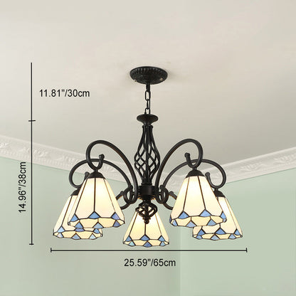 Traditional Tiffany Conical Stained Glass Iron Metal 3/5/6/8-light Chandelier for Living Room