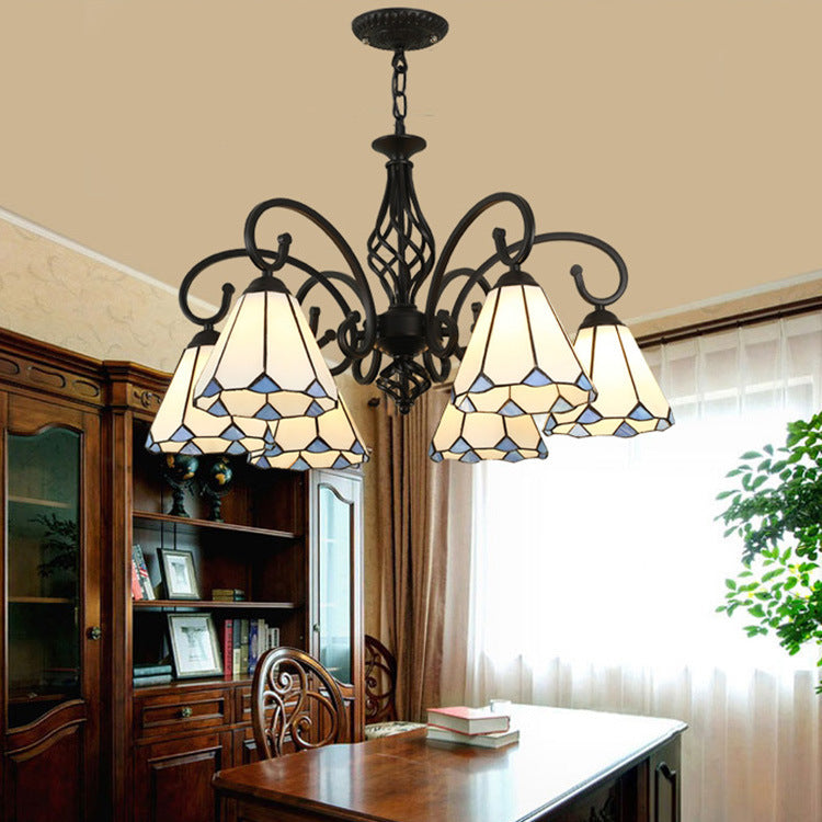 Traditional Tiffany Conical Stained Glass Iron Metal 3/5/6/8-light Chandelier for Living Room