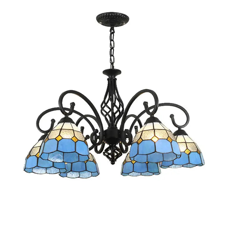 Traditional Tiffany Conical Stained Glass Iron Metal 3/5/6/8-light Chandelier for Living Room Lumendat